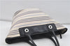 Authentic BURBERRY Stripe Canvas Leather Shoulder Hand Bag Ivory Navy 5090D