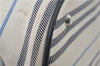 Authentic BURBERRY Stripe Canvas Leather Shoulder Hand Bag Ivory Navy 5090D