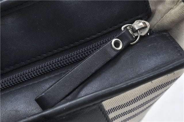 Authentic BURBERRY Stripe Canvas Leather Shoulder Hand Bag Ivory Navy 5090D