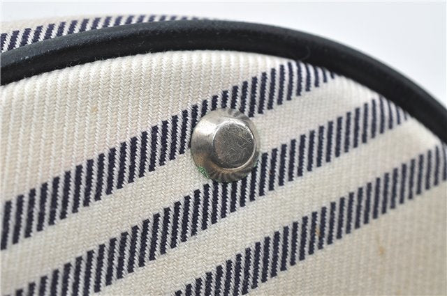 Authentic BURBERRY Stripe Canvas Leather Shoulder Hand Bag Ivory Navy 5090D