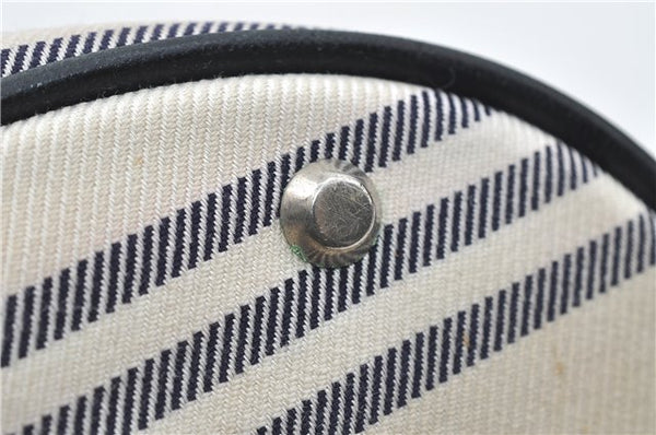 Authentic BURBERRY Stripe Canvas Leather Shoulder Hand Bag Ivory Navy 5090D
