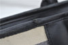 Authentic BURBERRY Stripe Canvas Leather Shoulder Hand Bag Ivory Navy 5090D