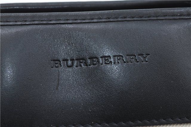 Authentic BURBERRY Stripe Canvas Leather Shoulder Hand Bag Ivory Navy 5090D