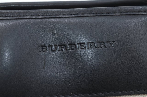 Authentic BURBERRY Stripe Canvas Leather Shoulder Hand Bag Ivory Navy 5090D