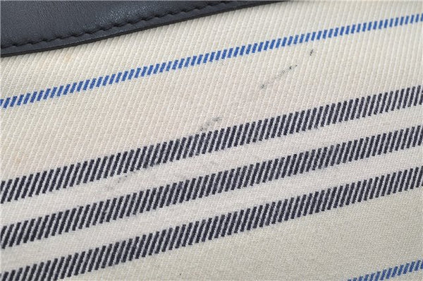 Authentic BURBERRY Stripe Canvas Leather Shoulder Hand Bag Ivory Navy 5090D