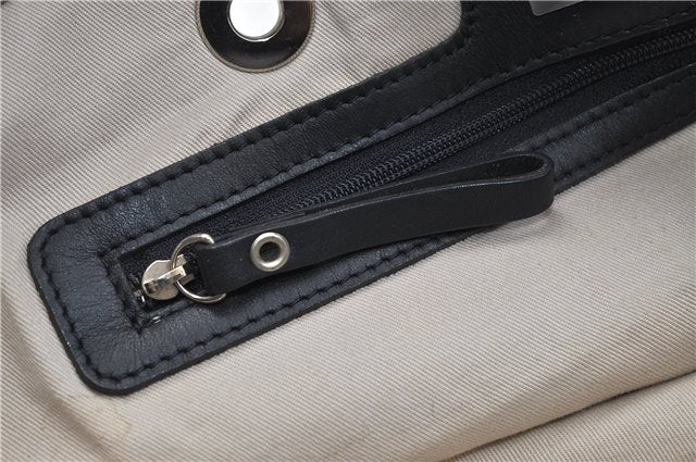 Authentic BURBERRY Stripe Canvas Leather Shoulder Hand Bag Ivory Navy 5090D