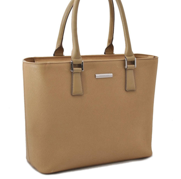 Authentic BURBERRY Vintage Leather Shoulder Hand Tote Bag Purse Beige 5093D
