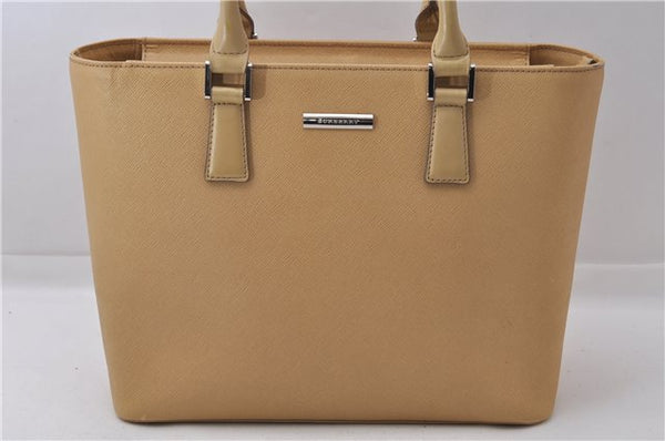 Authentic BURBERRY Vintage Leather Shoulder Hand Tote Bag Purse Beige 5093D