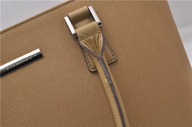 Authentic BURBERRY Vintage Leather Shoulder Hand Tote Bag Purse Beige 5093D