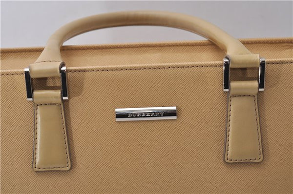 Authentic BURBERRY Vintage Leather Shoulder Hand Tote Bag Purse Beige 5093D