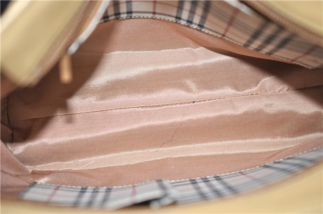 Authentic BURBERRY Vintage Leather Shoulder Hand Tote Bag Purse Beige 5093D