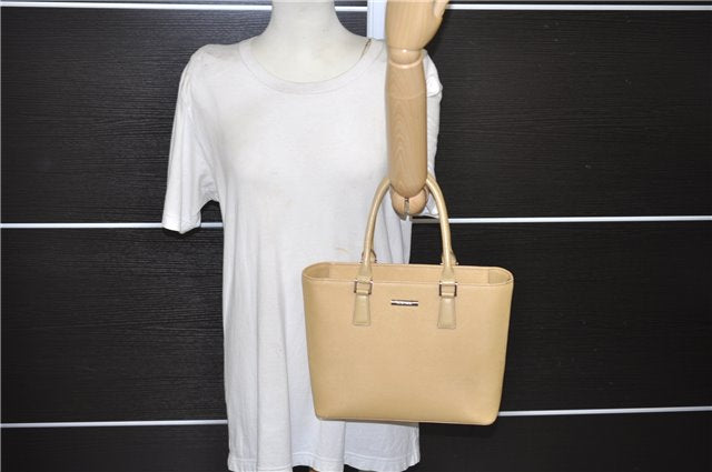 Authentic BURBERRY Vintage Leather Shoulder Hand Tote Bag Purse Beige 5093D