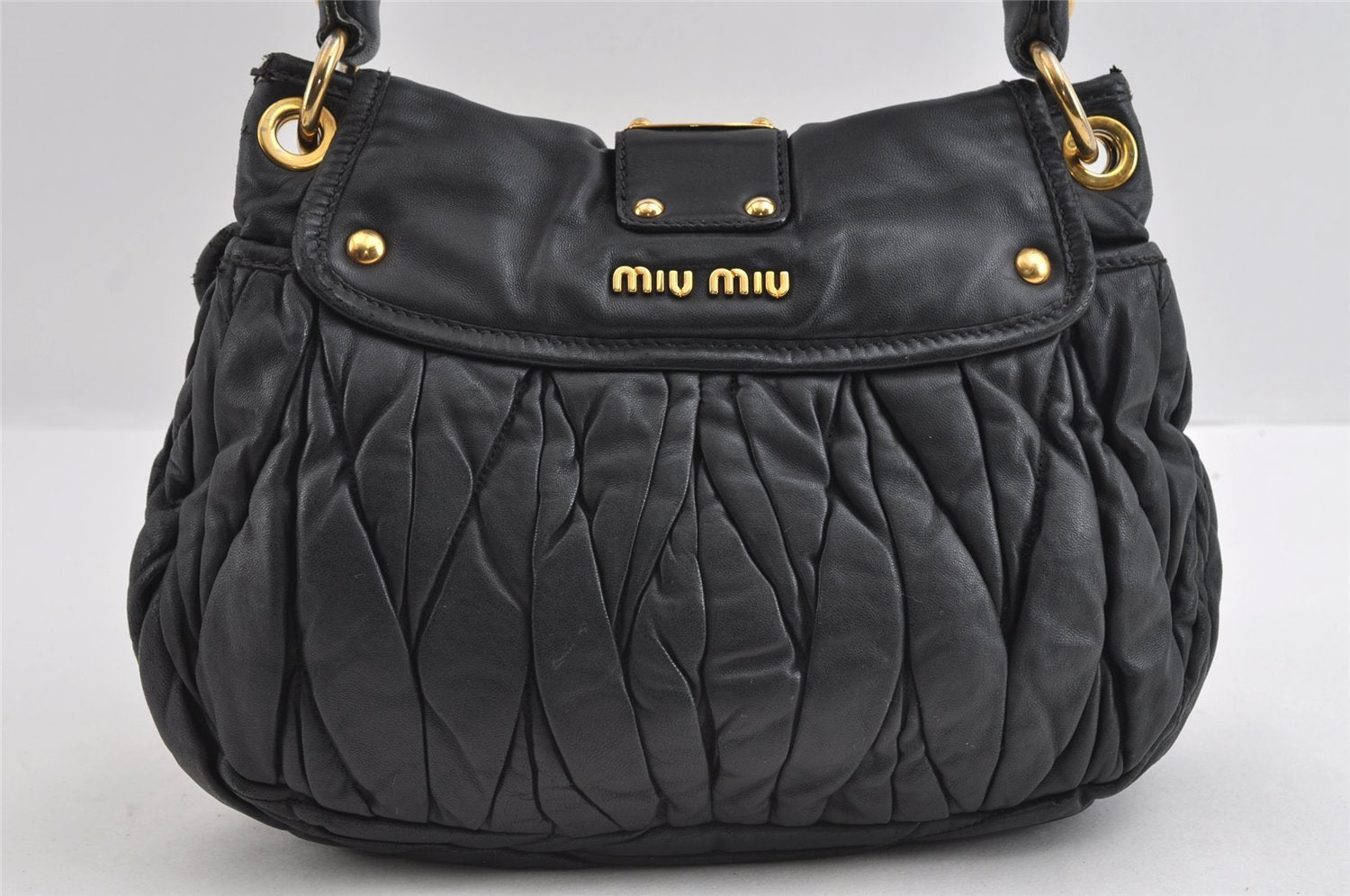 Authentic MIU MIU Matelasse Leather 2Way Shoulder Hand Bag Purse Black 5094I