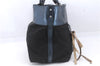 Authentic Chloe Logo Shoulder Tote Bag Canvas Leather Black Blue 5104D