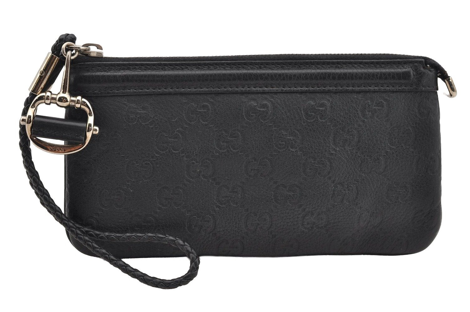Authentic GUCCI Guccissima Horsebit Clutch Bag GG Leather 240627 Black 5110I