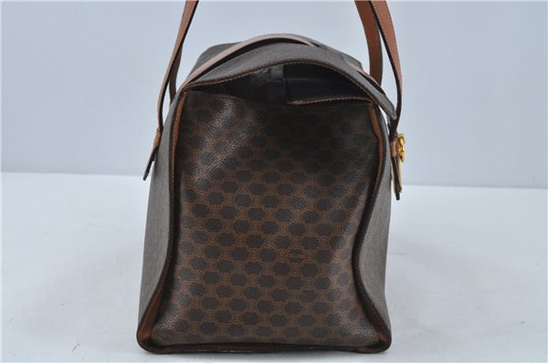Authentic CELINE Macadam Blason Pattern Hand Bag Purse PVC Leather Brown 5111C