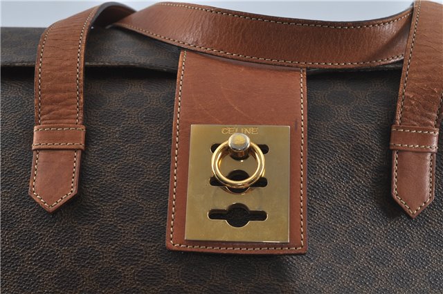 Authentic CELINE Macadam Blason Pattern Hand Bag Purse PVC Leather Brown 5111C