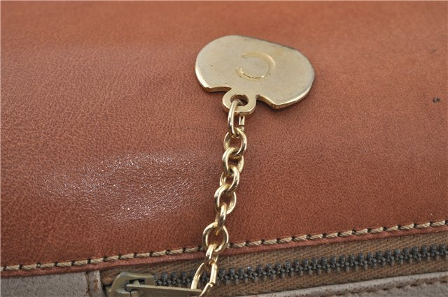 Authentic CELINE Macadam Blason Pattern Hand Bag Purse PVC Leather Brown 5111C