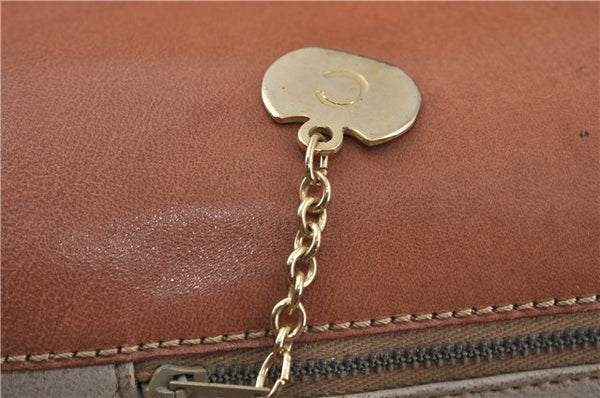 Authentic CELINE Macadam Blason Pattern Hand Bag Purse PVC Leather Brown 5111C