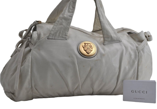 Authentic GUCCI Hysteria Crest Hand Tote Bag Leather 197021 White 5111D