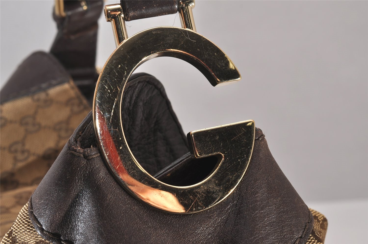 Authentic GUCCI Charlotte Shoulder Tote Bag GG Canvas Leather 203506 Brown 5116I