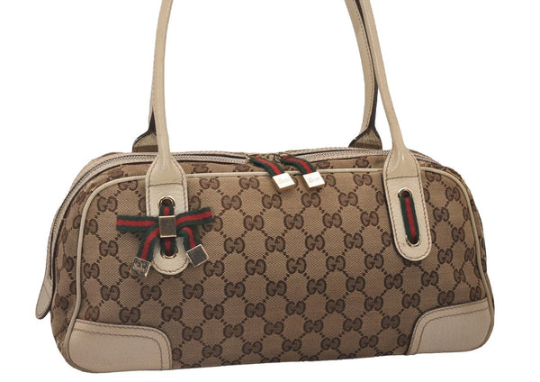 Auth GUCCI Web Sherry Line Princy Hand Bag GG Canvas Leather 161720 Brown 5117I