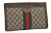 Authentic GUCCI Web Sherry Line Clutch Hand Bag Purse GG PVC Leather Brown 5124I