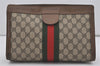 Authentic GUCCI Web Sherry Line Clutch Hand Bag Purse GG PVC Leather Brown 5124I