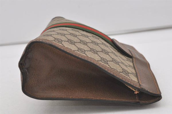 Authentic GUCCI Web Sherry Line Clutch Hand Bag Purse GG PVC Leather Brown 5124I