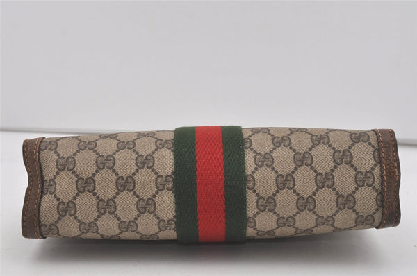 Authentic GUCCI Web Sherry Line Clutch Hand Bag Purse GG PVC Leather Brown 5124I