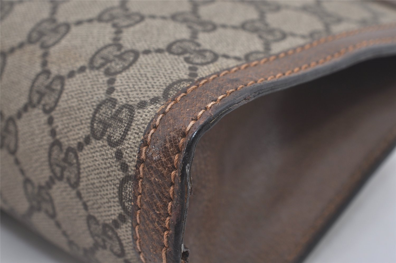Authentic GUCCI Web Sherry Line Clutch Hand Bag Purse GG PVC Leather Brown 5124I