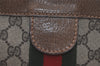 Authentic GUCCI Web Sherry Line Clutch Hand Bag Purse GG PVC Leather Brown 5124I