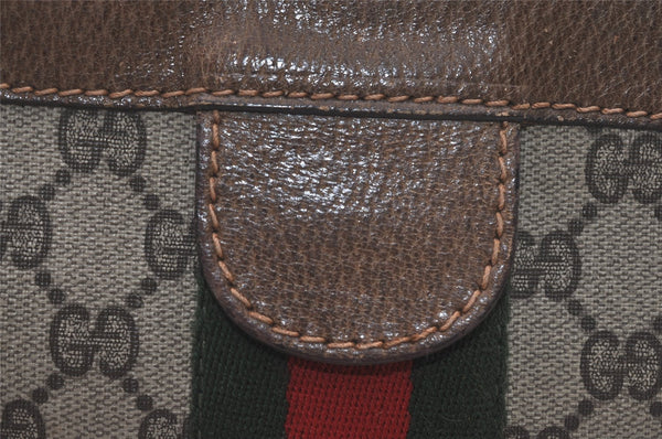 Authentic GUCCI Web Sherry Line Clutch Hand Bag Purse GG PVC Leather Brown 5124I