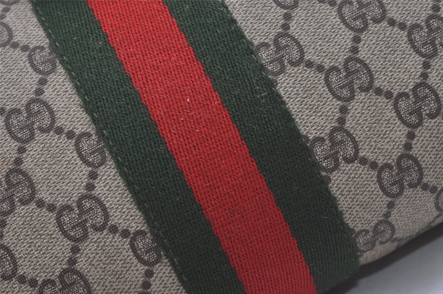 Authentic GUCCI Web Sherry Line Clutch Hand Bag Purse GG PVC Leather Brown 5124I