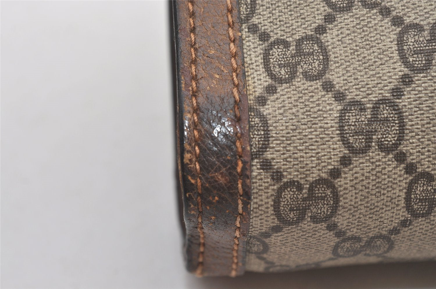 Authentic GUCCI Web Sherry Line Clutch Hand Bag Purse GG PVC Leather Brown 5124I