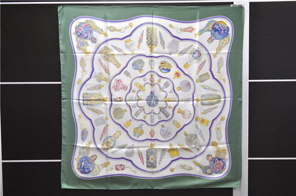 Authentic HERMES Carre 90 Scarf "Qu'Importe Le Flacon" Silk Green 5133E