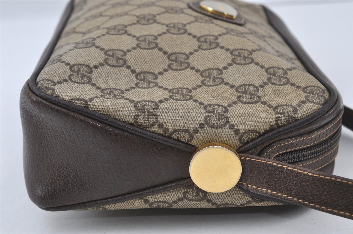 Authentic GUCCI Shoulder Cross Body Bag Purse GG PVC Leather Brown Junk 5146I