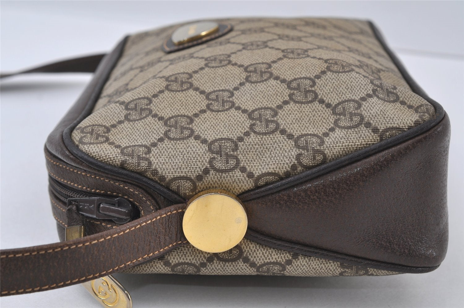 Authentic GUCCI Shoulder Cross Body Bag Purse GG PVC Leather Brown Junk 5146I