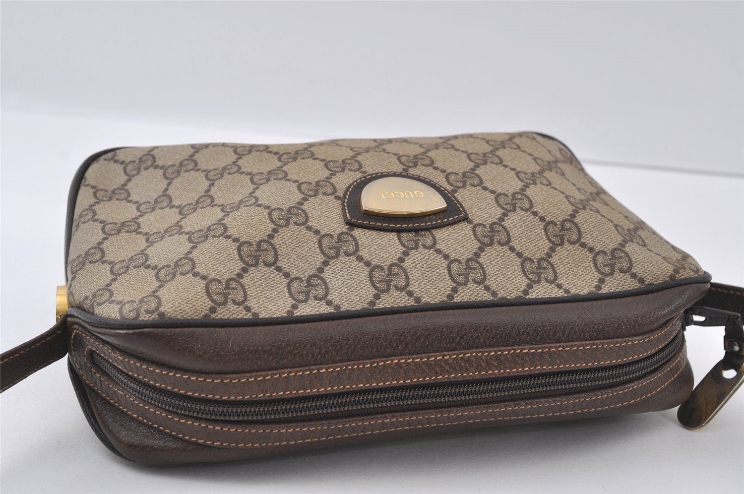 Authentic GUCCI Shoulder Cross Body Bag Purse GG PVC Leather Brown Junk 5146I