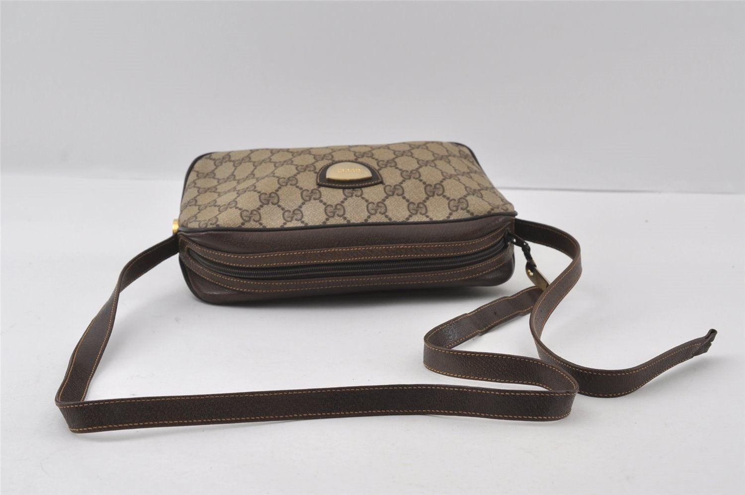 Authentic GUCCI Shoulder Cross Body Bag Purse GG PVC Leather Brown Junk 5146I