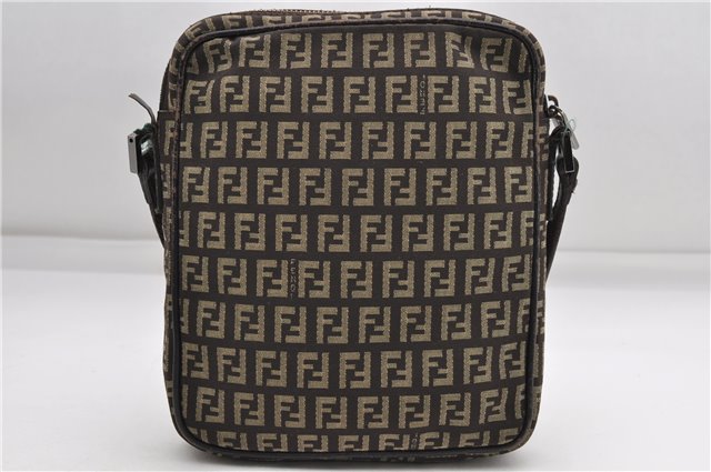 Authentic FENDI Zucchino Shoulder Cross Body Bag Canvas Leather Brown Junk 5148D