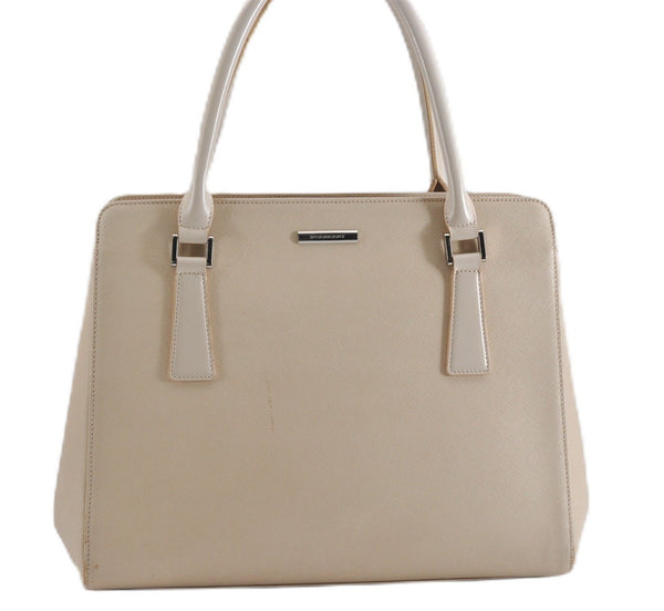 Authentic BURBERRY Vintage Leather Shoulder Hand Bag Ivory 5148F