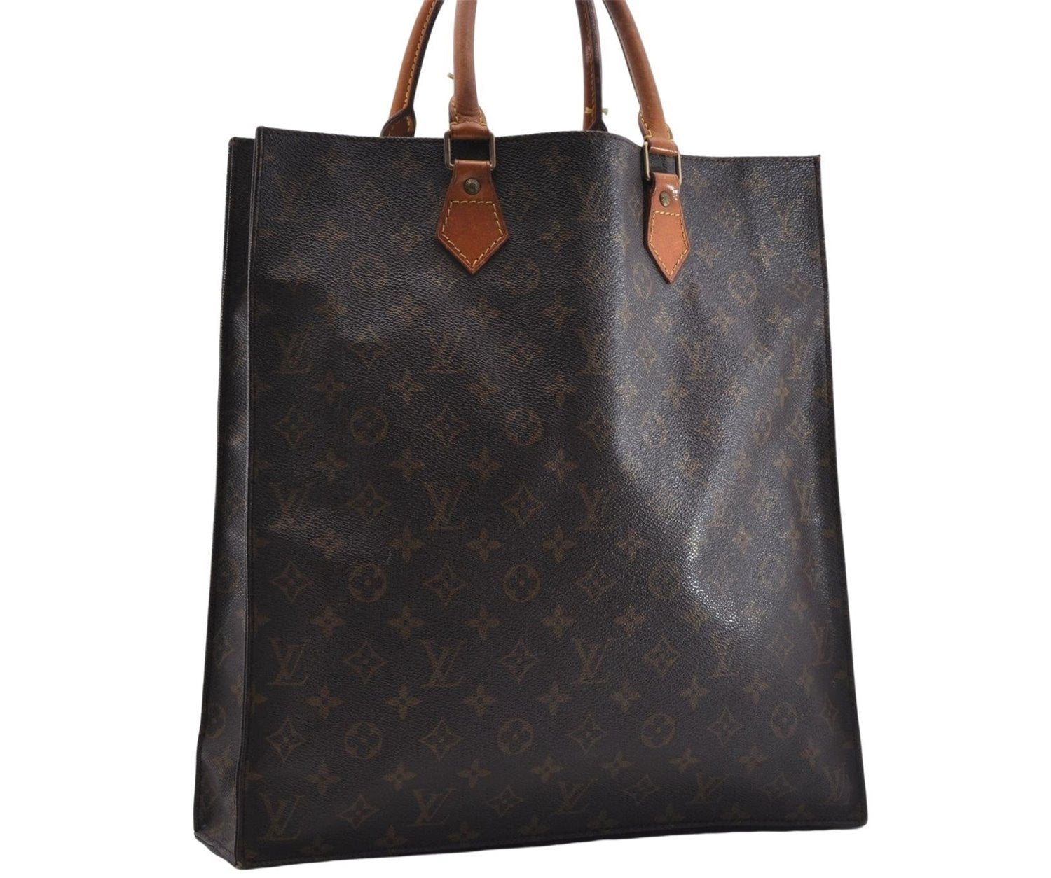 Authentic Louis Vuitton Monogram Sac Plat Hand Bag M51140 LV 5160D