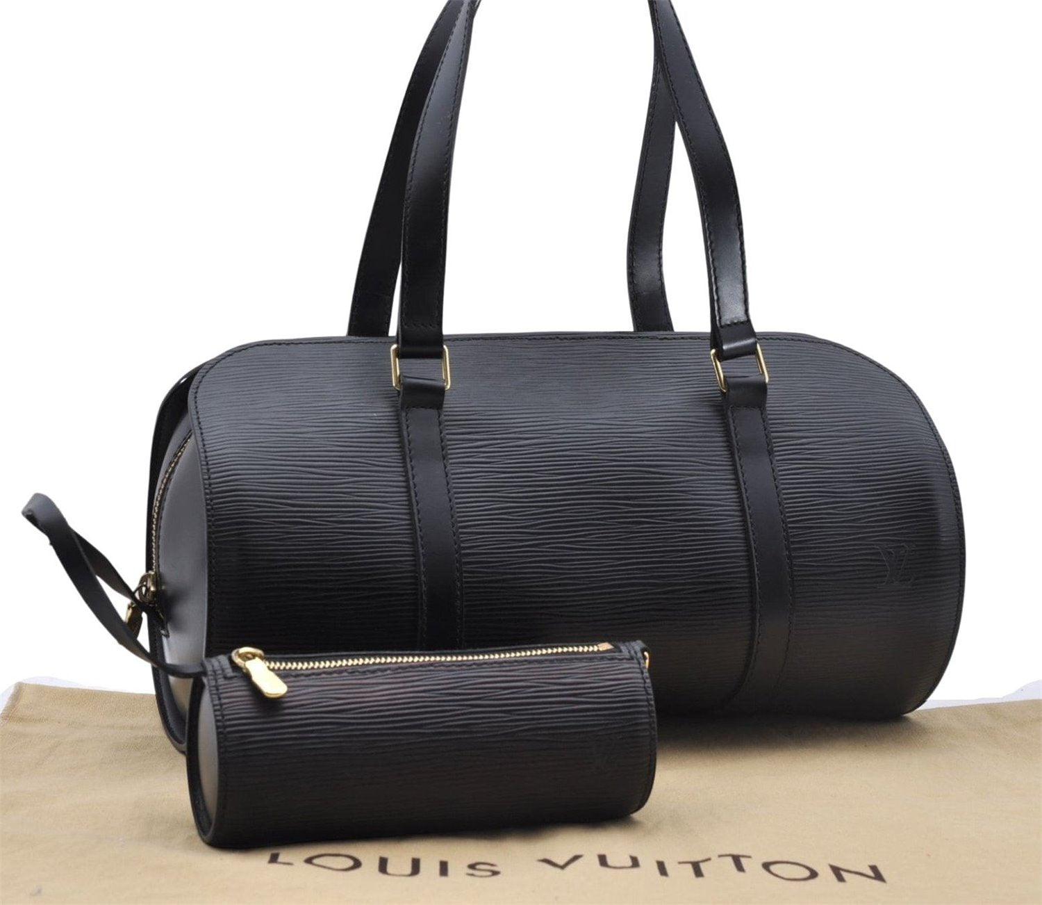 Authentic Louis Vuitton Epi Soufflot Black Hand Bag M52222 LV 5161D