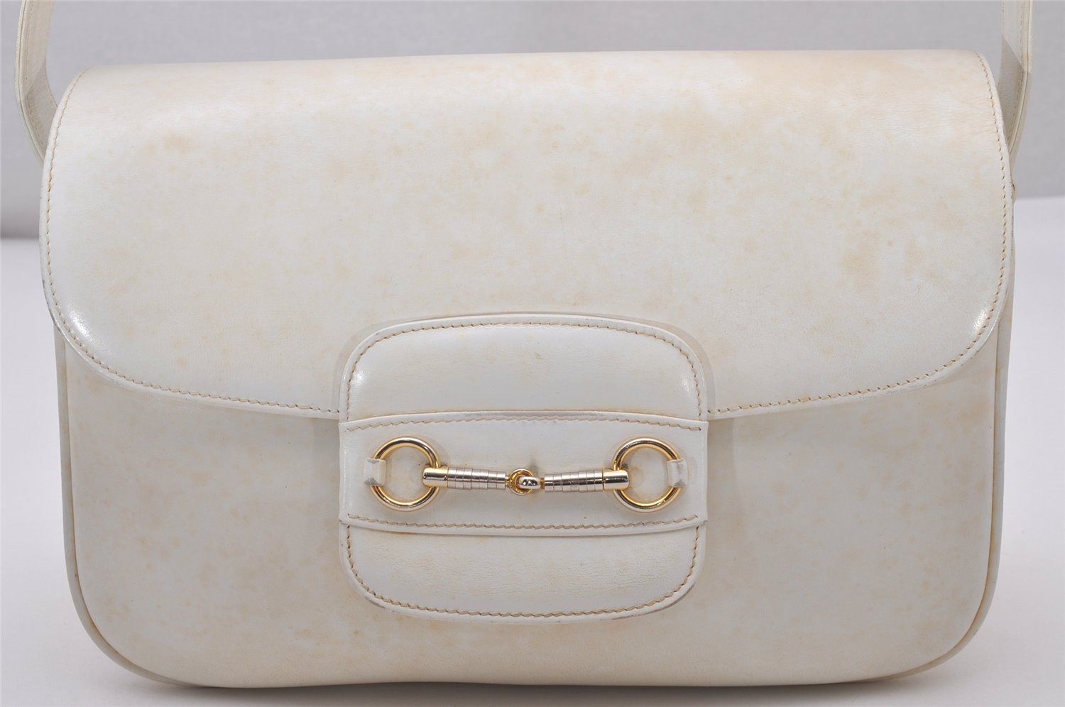 Authentic GUCCI Vintage Horsebit Shoulder Hand Bag Purse Leather White 5166I
