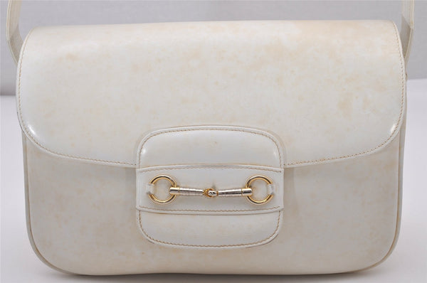 Authentic GUCCI Vintage Horsebit Shoulder Hand Bag Purse Leather White 5166I