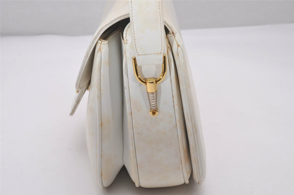 Authentic GUCCI Vintage Horsebit Shoulder Hand Bag Purse Leather White 5166I
