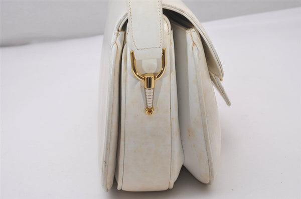 Authentic GUCCI Vintage Horsebit Shoulder Hand Bag Purse Leather White 5166I