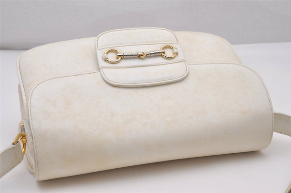 Authentic GUCCI Vintage Horsebit Shoulder Hand Bag Purse Leather White 5166I
