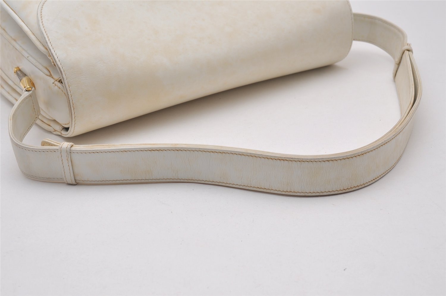 Authentic GUCCI Vintage Horsebit Shoulder Hand Bag Purse Leather White 5166I